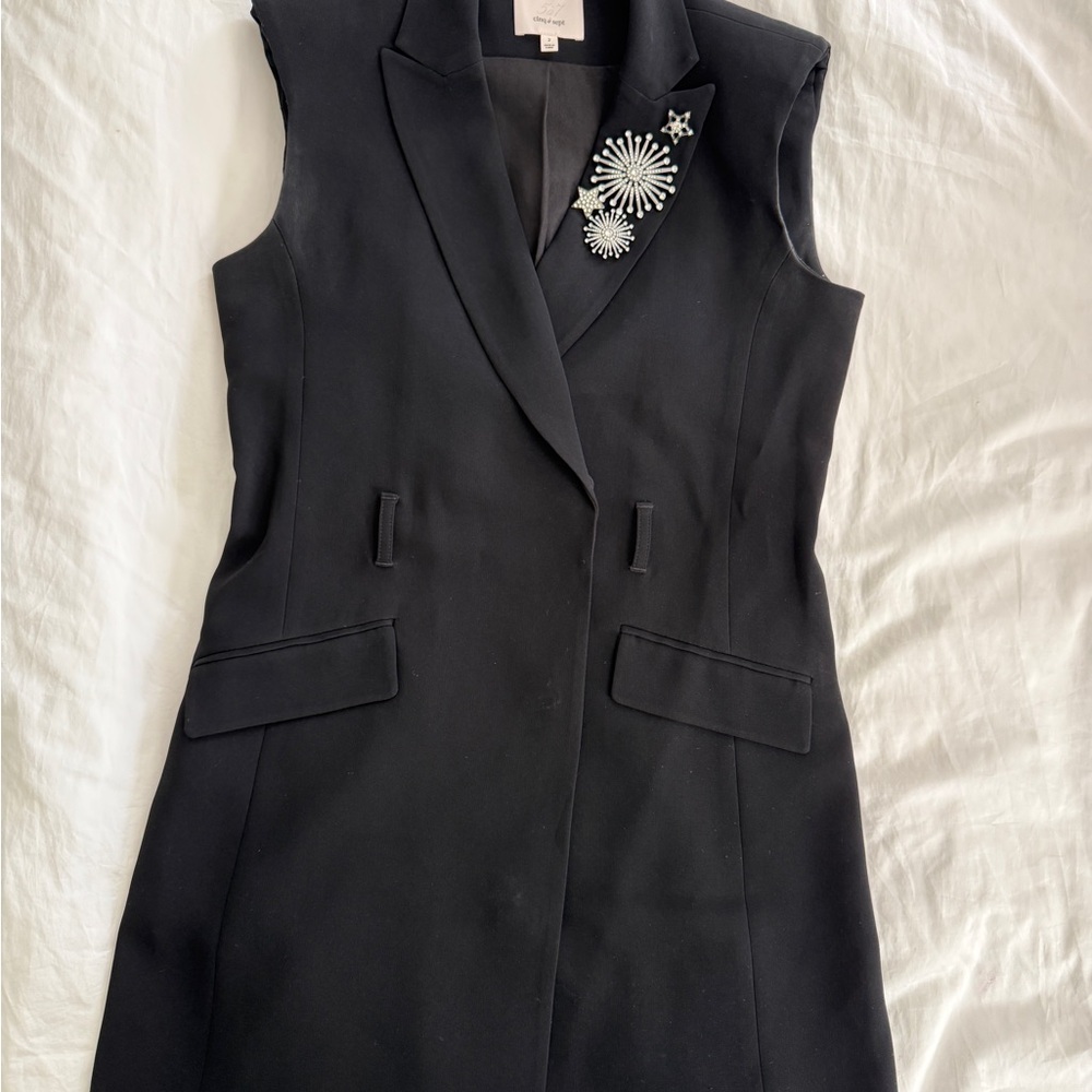 Cinq à Sept Black Blazer Dress with Silver Accents